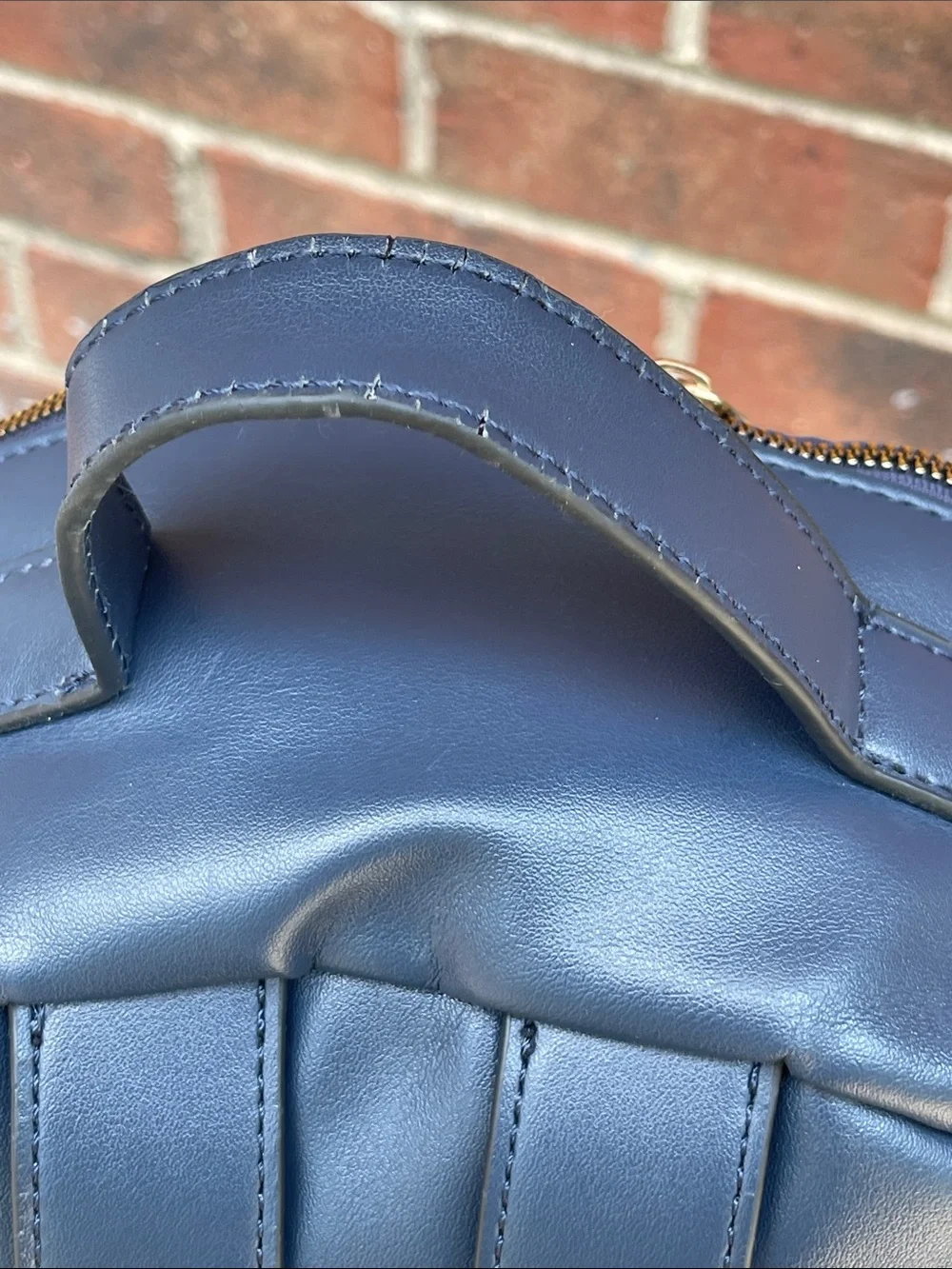 London Fog Quilted Navy Unisex Backpack with Gold Hardware